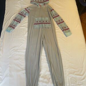 Gray Hooded Onesie with Festive Sleeves